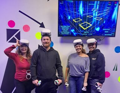 Two adventures getting ready to play a virtual reality escape game at Clueless Escape Rooms in Ann Arbor. Your #1 in FUN